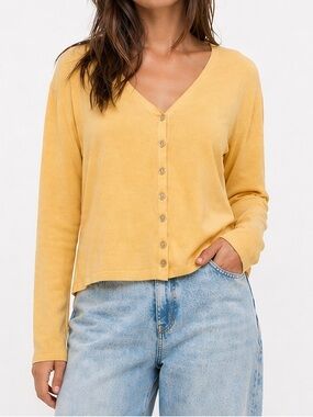 Parkhurst Butter Yellow Cardigan Sweater Sz L Made in Canada Spring Summer Chic